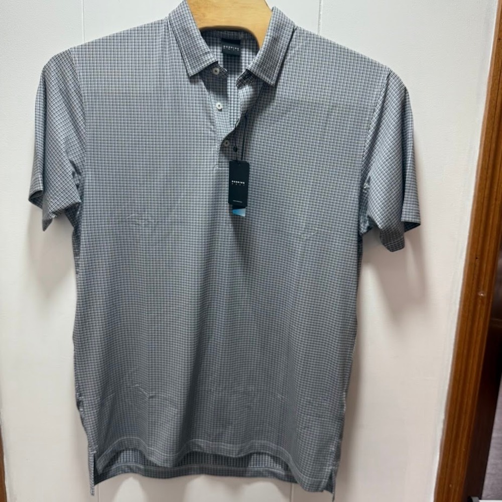 Dunning Golf Mens Performance Polo Shirt Halo White Micro Check Size XL NEW